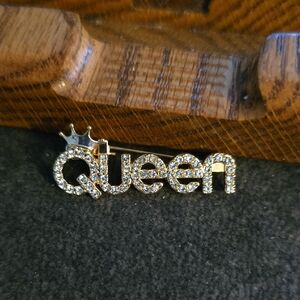 Gold Crystal "Queen" Pin Brooch